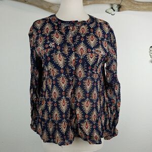 Sun & Shadows navy blue paisley boho top